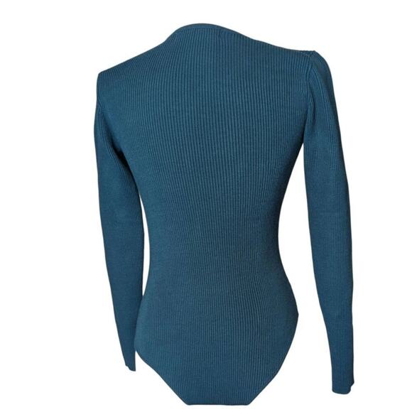Veiled Modest Long Sleeve Bodysuit Turquoise Ribbed Size Small - Picture 6 of 6